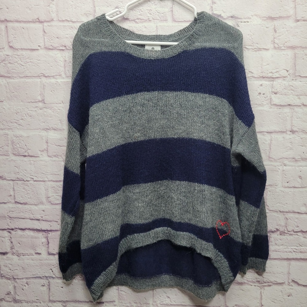 Sundry Knit Sweater Womens Sz M Striped Lightweight See Thru Heart Preppy Cozy